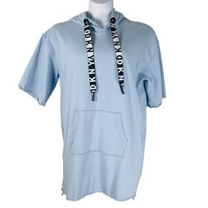 DKNY Sport Light Blue Hoodie Dress Short Sleeve Kangaroo Pocket‎ Size XL